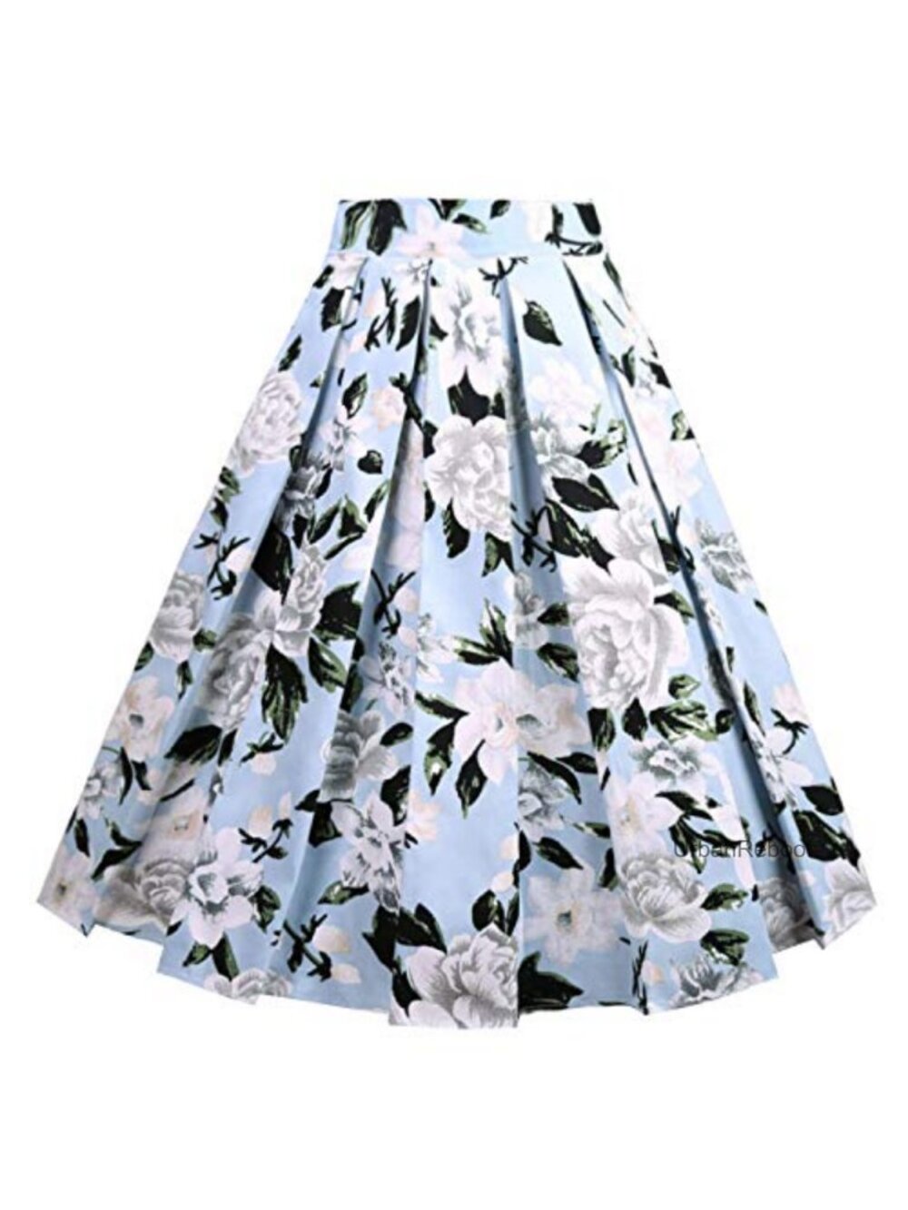Vintage High Waist A-Line Midi Skirt with Pockets Pleated Flowy Cotton